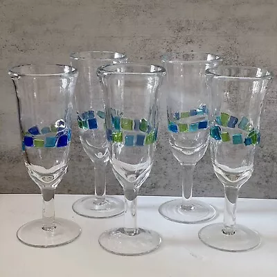 Buy Global Amici Harlequin II Blue Green Fused Glass Clear Champagne Flutes Set Of 4 • 56.02£