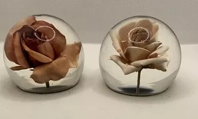 Buy 2 X Vintage Peach And Cream White Rose Flower Round Ball Paperweight Ornament • 14.95£