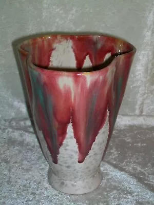 Buy Oxblood Flambe Multicolor Drip Glaze Trefoil Art Pottery Vase Italy • 26.09£