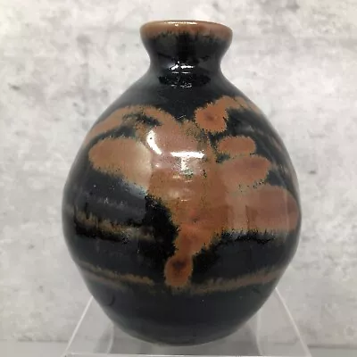 Buy Lowerdown Pottery ‘Bud Vase’ 11cms High Tenmoku Glaze Foxglove Decoration#1765 • 50£