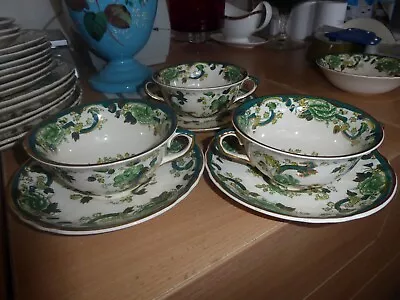 Buy Collectors Masons Chartreuse 2 Handled Soup Bowls And Plates X 3 • 20£