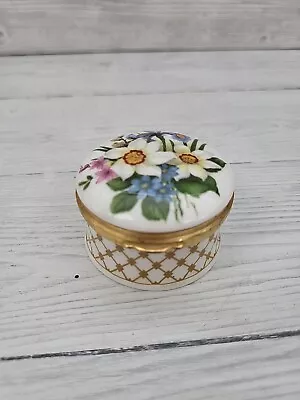 Buy Staffordshire Fine Bone China Floral Design Pill Box. White & Gold Pattered. PW • 14£