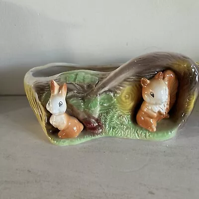Buy Vintage Withernsea Eastgate Pottery Fauna Style Long Planter Squirrel Rabbit Log • 15£