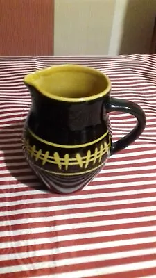 Buy Brixham Pottery: JUG  L (h.12cm - D.13cm) In Black & Mustard Glaze Pattern . • 4.99£