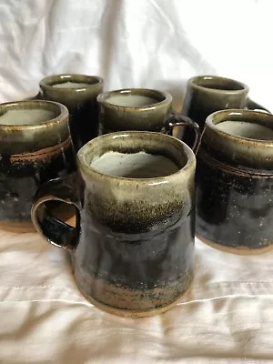 Buy 6 Studio Pottery Hand Thrown Stoneware Mugs Fantastic Glaze With Potters Mark • 45£