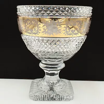 Buy Bohemian Czech Transexim Cut Glass With Gilt Band Pedestal Bowl • 120£