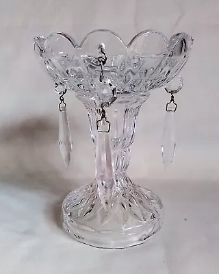 Buy Beautiful Lustre Vintage Crystal Glass Candlestick With Crystal Droplets  • 15£