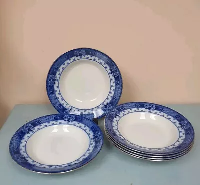 Buy 6 Ford & Sons Ltd Flow Blue 'Weir' Soup Plates, Pasta, Pudding,  Early 20th C • 24£