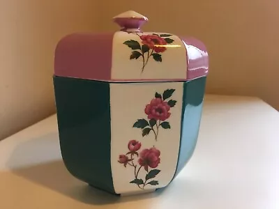 Buy Crown Staffordshire Fine Bone China Trinket Box Jar Turquoise Floral Octagonal • 16£