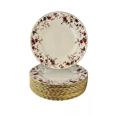 Buy Minton Ancestral Dinner Plate Floral Bone China Swirl Rim England 10-5/8 12Pc • 257.20£