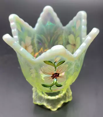 Buy Fenton Glass Two Way Votive & Taper Candle Holder Hand Painted Green Iridescent • 27.03£