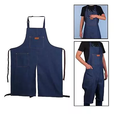 Buy Pottery Denim Split Leg Apron, Adjustable Neck Strap Anti Fouling Leather Tool • 10.28£