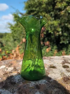 Buy Vintage 6   Green Glass Handkerchief Vase, Vintage Glass • 10£