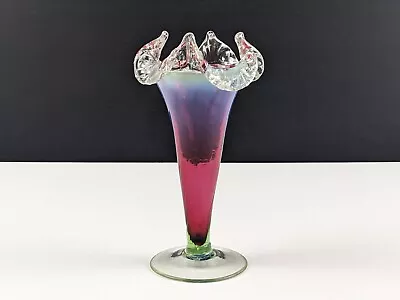 Buy Victorian Opalescent Cranberry Glass Vase With Circular Foot & Clear Rim Trail • 36£