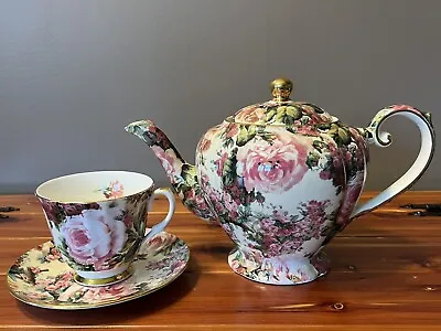 Buy Beautiful Arthur Wood & Son Staffordshire England Tea Pot Cup & Saucer Floral • 41.94£