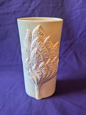 Buy Tall White KAISER  Bisque Porcelain Vase. Leaf Pattern - 7.75 Ins Tall  SIGNED • 8£