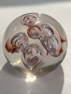 Buy Vintage Art Glass Pale Pink Large Controlled Bubble Paperweight • 10£
