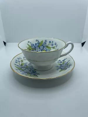 Buy Vintage Royal Grafton Fine Bone China Coffee Tea Cup & Saucer , Blue Flowers • 27.95£
