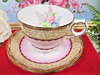 Buy ROYAL STAFFORD Tea Cup And Saucer Windsor Pattern Lilac Pink Red Teacup • 22.33£
