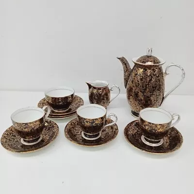 Buy Royal Grafton Bone China 12 Piece Tea Set Black Gold Chintz Footed -WRDC • 9.99£