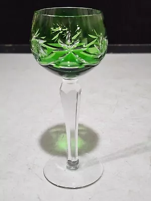 Buy Czech Bohemian Sherry Wine Hock Glass Green Cut To Clear 6” Handblown Vintage • 27.95£