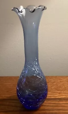 Buy Crackle Glass Bud Vase 8  Blue Vintage MCM • 13.96£