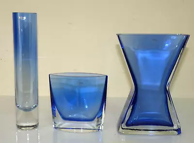 Buy KROSNO Poland 3 X COBALT BLUE GLASS VASES • 90£