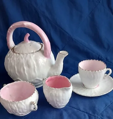 Buy Tea Set Miniature Bone China Decorative Pink White Gold Vtg Granny Cottage Core • 27.50£