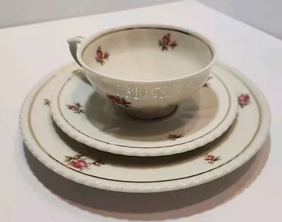 Buy Vtg Schumann Arzberg Teacup Saucer & Dessert Plate Ivory With Red Roses Rope RIm • 43.47£