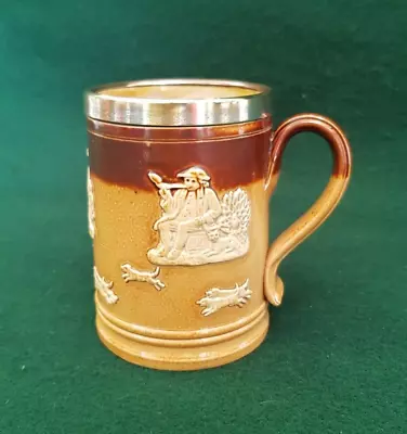 Buy Royal Doulton Lambeth Ware Mug, Antique 'Farming' Design Silver Plate Rim • 12.99£