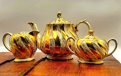 Buy SUPERB VINTAGE Vintage Sadler 3 Piece Gilt Swirled Tea Pot Set  • 135£