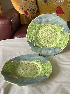 Buy 2 Antique Vintage Art Deco Melba Ware English Majolica Salmon Fish Plates 25.5cm • 15£