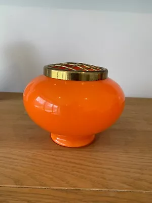 Buy ORANGE BOHEMIAN GLASS ROSE BOWL With METAL FROG COVER ~ VINTAGE BEAUTIFUL GLASS • 18£
