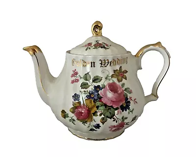 Buy Sadler Teapot Golden Wedding Bouquet Gold Accents Vintage Rose - FREE POSTAGE • 14.99£
