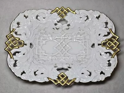 Buy Meissen Relief Molded Gold & White Biedermeier Rococo Scrollwork Serving Bowl  • 209.68£