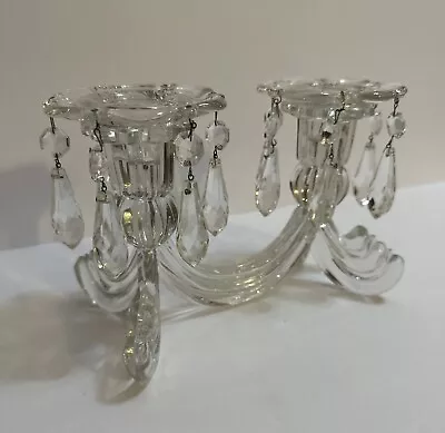 Buy Vintage Candelabra / Candelabrum Double With Prisms And Bobeches Candle Holder • 32.62£