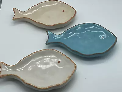 Buy Ceramic Pottery Set Of 3 Fish Dish/Jewelry/Trinket Holders ~ Nautical Theme • 37.74£