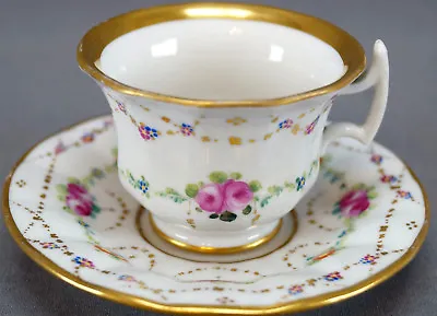 Buy 19th Century Old Paris Porcelain Hand Painted Floral Garlands Demitasse Cup • 79.21£