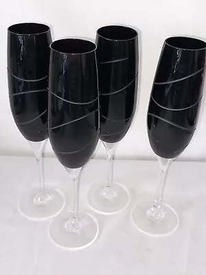 Buy 4 X Royal Doulton Crystal Cut Glass Black Champagne Flutes -9.25  Or 23.5cm -VGC • 32£