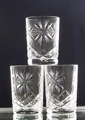 Buy Three Smaller Lead Crystal Cut Glass Whisky Tumblers  Large Shot Glasses - 8cm • 5£