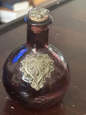 Buy Purple Amethyst Glass Perfume Bottle 4 Tall W/ Cork Stopper Metal Embellishment • 11.64£