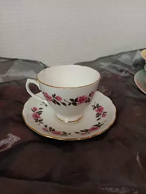Buy Royal Vale, Bone China Floral Pink Rose Tea Cup & Saucer Made In England Footed • 10.24£