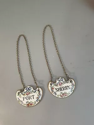 Buy 2 Vintage Early Crown Staffordshire Bone China Decanter Labels Sherry And Port • 20£