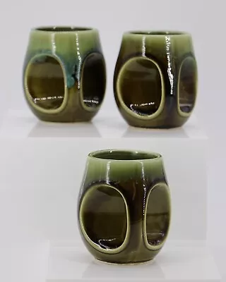 Buy Holkham-Style Mugs Owl Eye MCM Green Retro Green Drip Glaze Made In Japan 3 Pcs • 27.95£
