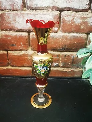 Buy Antique Red Glass Gold & Enamel Decorated Vase  -   24.5CM  - Simply Stunning • 27.99£