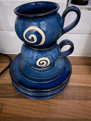 Otagiri Grand Mug, Fishing Boat, Ocean Scene, Pale Gray, Blue, Brown  Stripe, Tall Japanese Stoneware Pottery Big Coffee Mug, Japan 