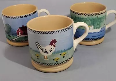 Buy Set 3 Nicholas Mosse Pottery Mugs Hen & Chicks Red Farm Schoolhouse & Duck • 126.74£