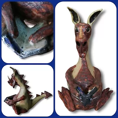 Buy Dragon Figurine/Sculpture Sitting Reading: Handcrafted Studio Art Pottery Signed • 31.97£