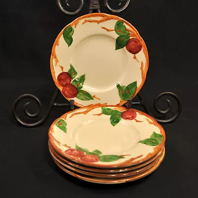 Buy Franciscan Apple 5 Dessert Plates 6 3/8  Embossed Red Green Brown USA 1958-1966 • 44.71£