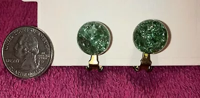 Buy RARE Estate Antique VTG 1930’s Crackle Glass Gumball Clip On Earrings Green Glow • 17.32£